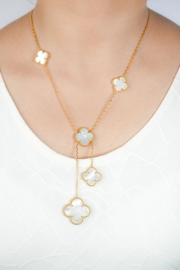 Alphabet VCA 5 Petal Gold Chain in White MOP Clover Charm Necklace