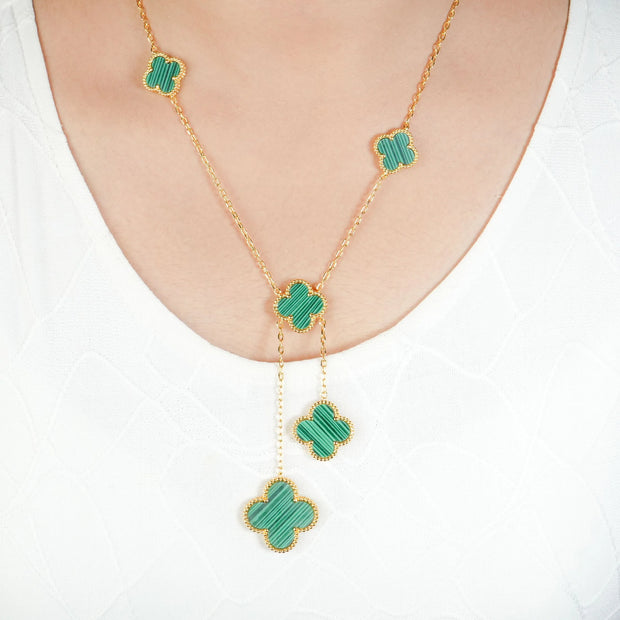 Alphabet VCA 5 Petal Gold Chain in Green Malachite | Luxury Fashion Necklace