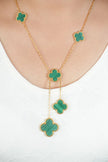 Alphabet VCA 5 Petal Gold Chain in Green Malachite | Luxury Fashion Necklace