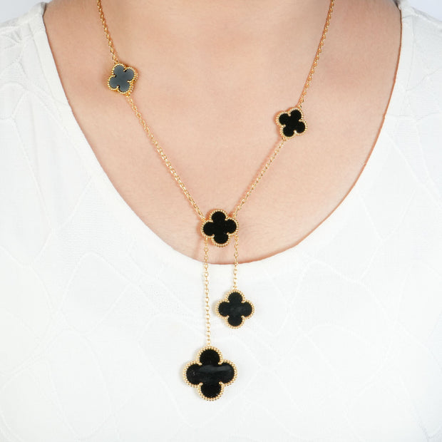 Alphabet VCA 5 Petal Gold Chain in Black | Designer Fashion Necklace