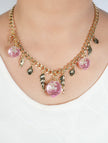 Double C Pink Drop Feather Charms Link Chain in Pale Gold | Luxury Fashion Necklace
