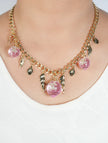 Double C Pink Drop Feather Charms Link Chain in Pale Gold | Luxury Fashion Necklace