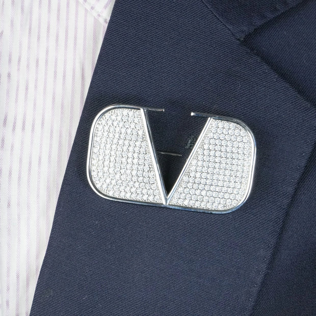 Alphabet V Platinum Plated Brooch with CZ Stones | Elegant Letter Pin