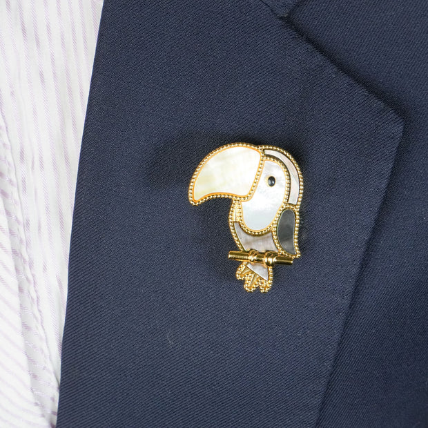 Alphabet VCA White Grey MOP Toucan Brooch | Mother of Pearl Bird Pin