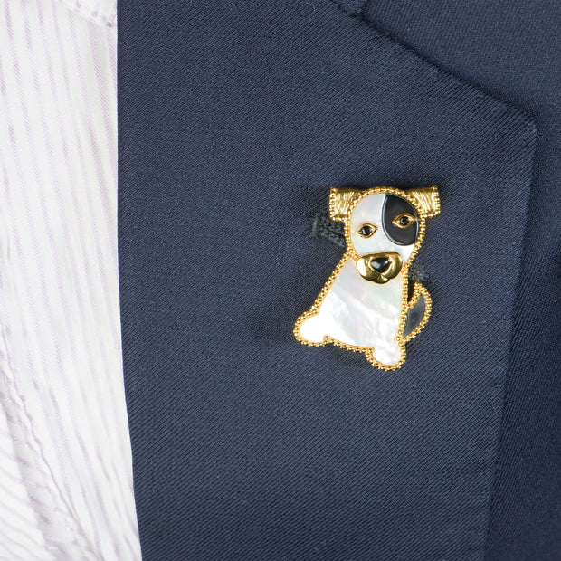 Alphabet VCA White Black MOP Puppy Brooch | Mother of Pearl Dog Pin