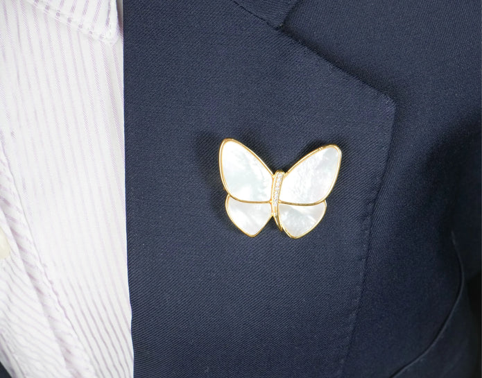 Alphabet VCA MOP Butterfly Brooch | Mother of Pearl Designer Fashion Pin