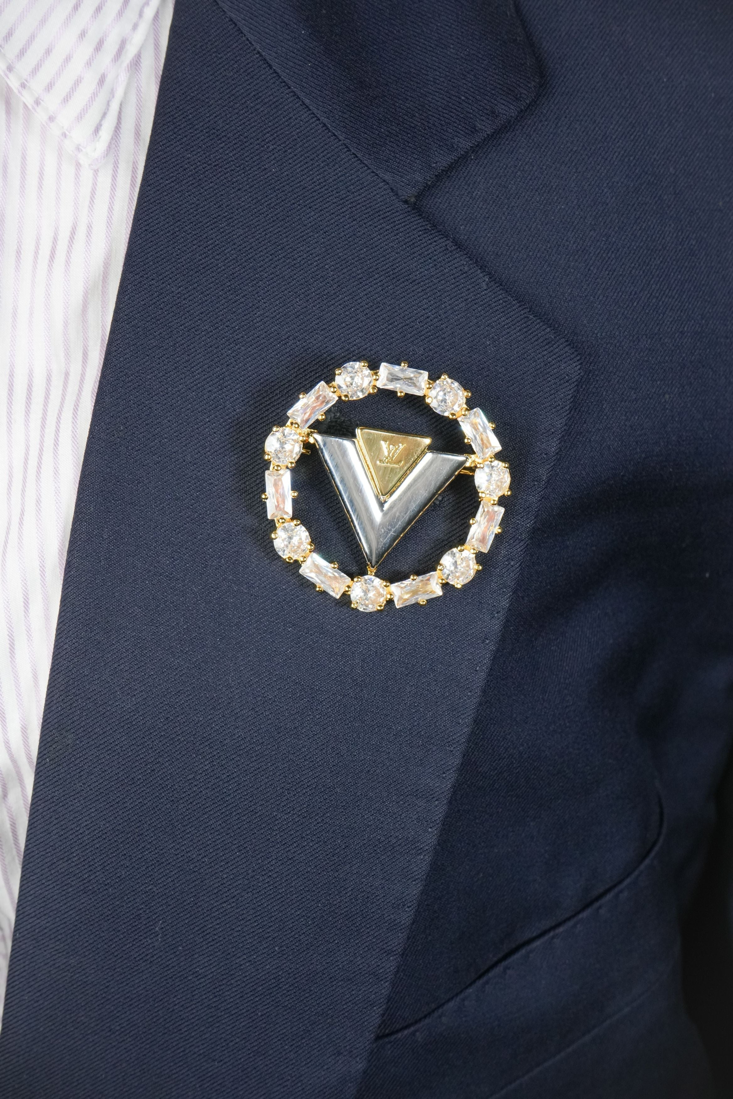 Alphabet L V Gold Plated Brooch with CZ | Luxury Letter Pin Fashion Jewelry