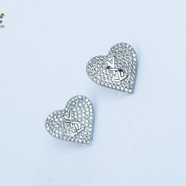 Alphabet Y cz and heart studs platinum