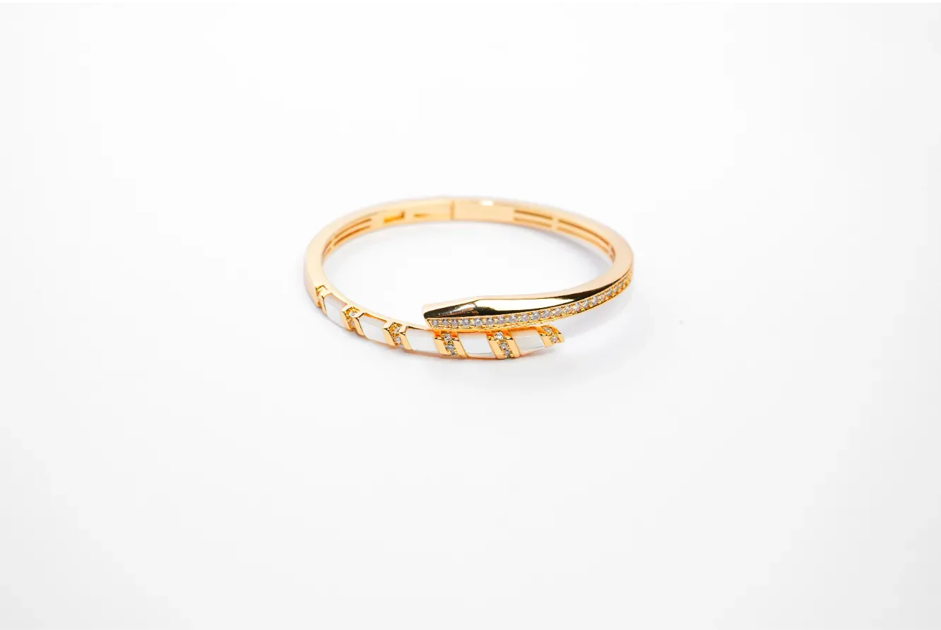 Gold CZ Wrap Bracelet with White Enamel