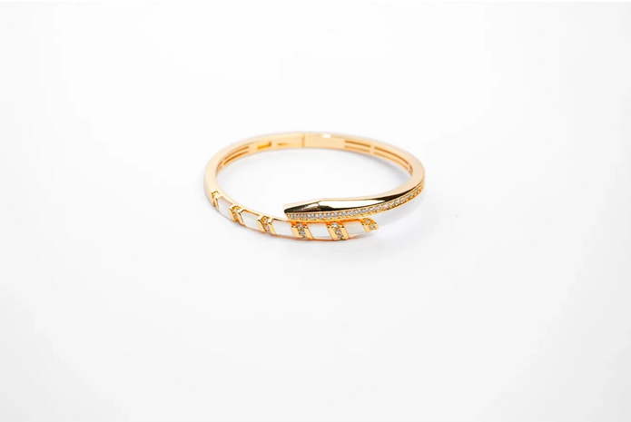 Gold CZ Wrap Bracelet with White Enamel