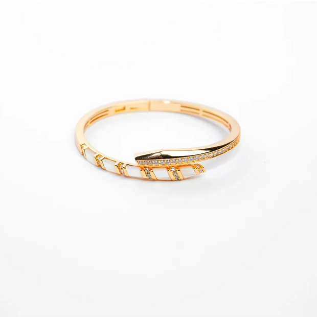 Gold CZ Wrap Bracelet with White Enamel