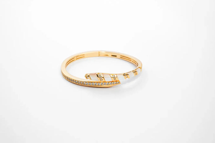 Gold CZ Wrap Bracelet with White Enamel