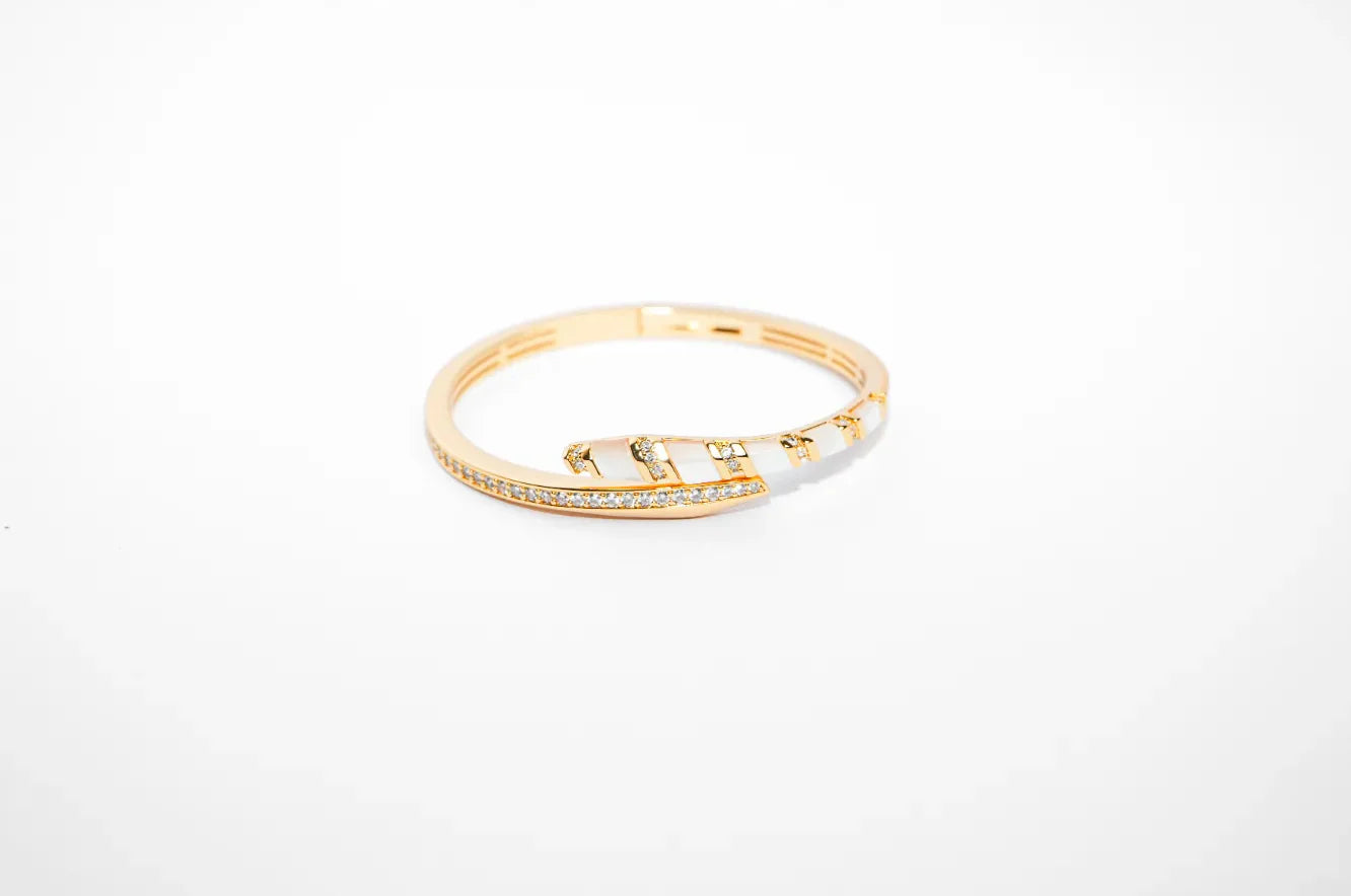 Gold CZ Wrap Bracelet with White Enamel