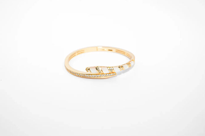 Gold CZ Wrap Bracelet with White Enamel