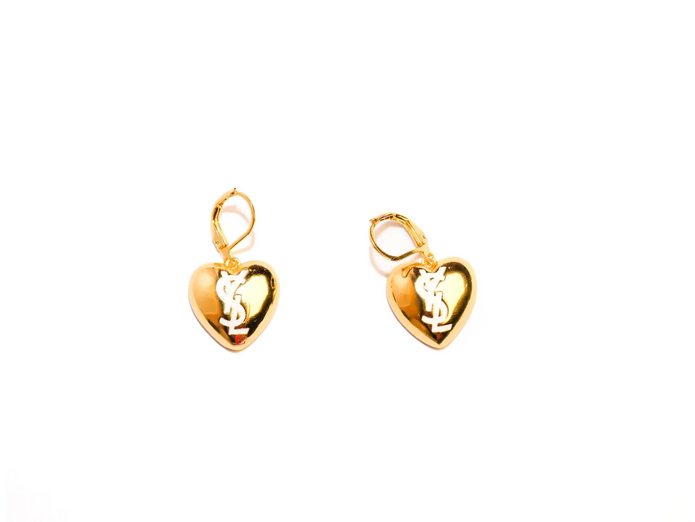 Gold Alphabet Y S L Heart Drop Earrings