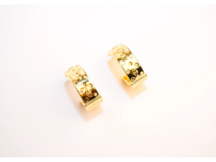Gold Alphabet CD Textured Hoop Earrings