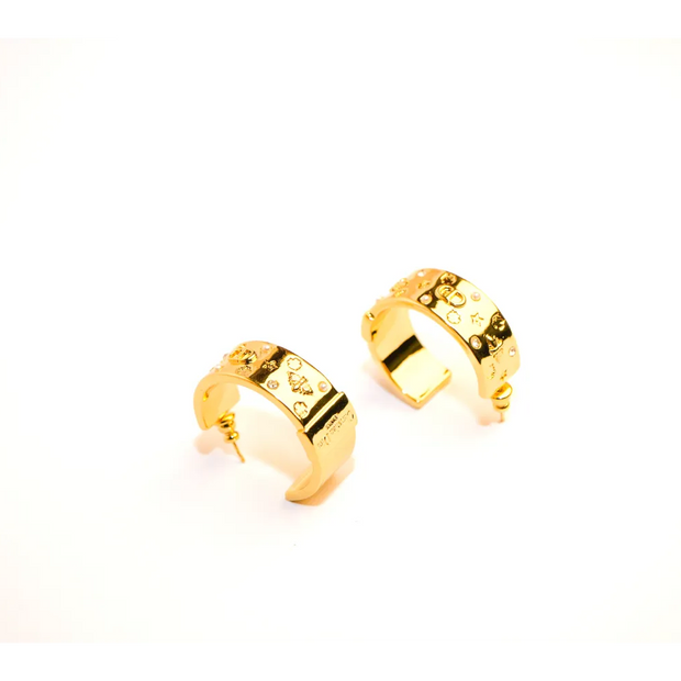 Gold Alphabet CD Textured Hoop Earrings