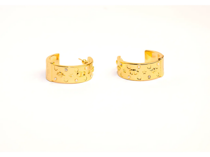 Gold Alphabet CD Textured Hoop Earrings