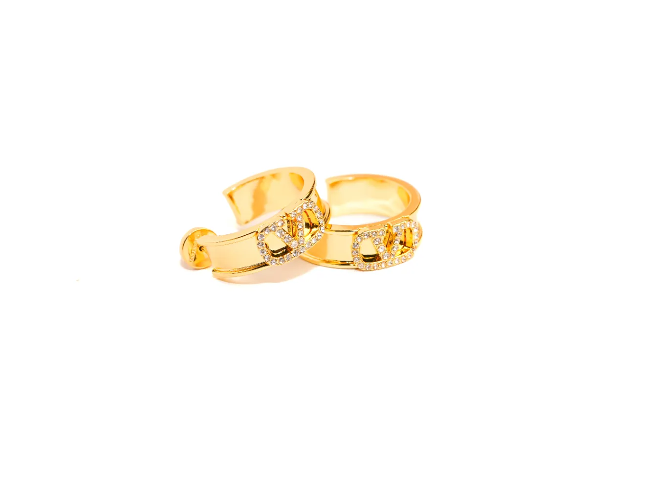 Gold Alphabet V CZ Hoop Earrings