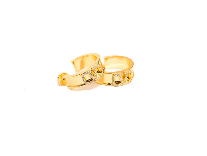 Gold Alphabet V CZ Hoop Earrings