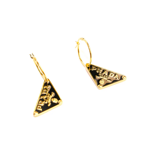 Black and Gold Triangle Hoop Earrings