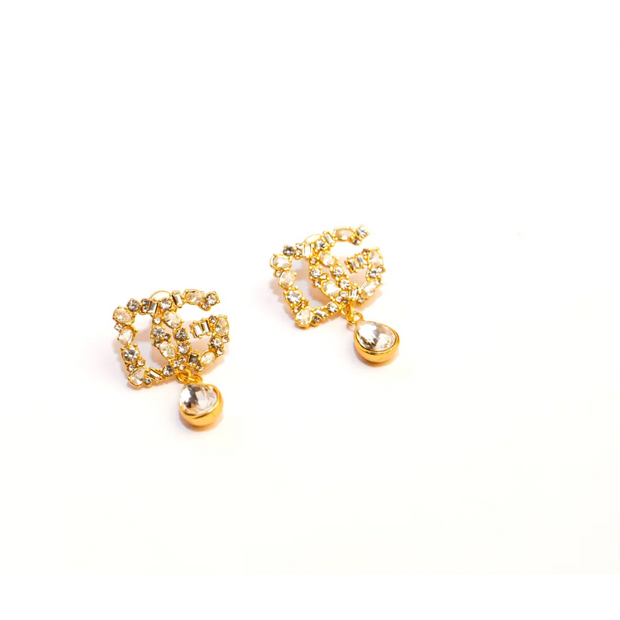 Gold Alphabet DG CZ Drop Earrings