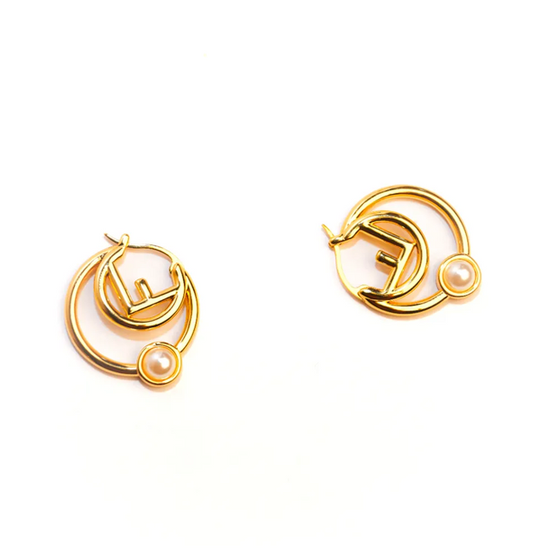 Gold Plated Alphabet F Pearl Hoop Earrings