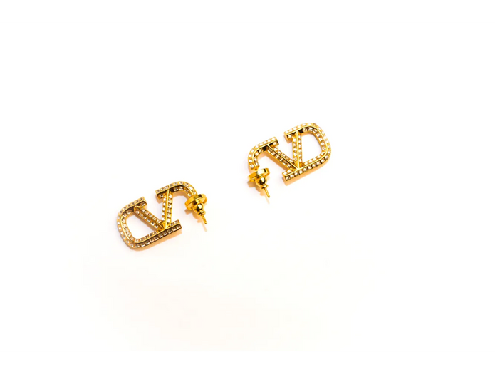 Golden alphabet  V Crystal Hoop Stud Earrings