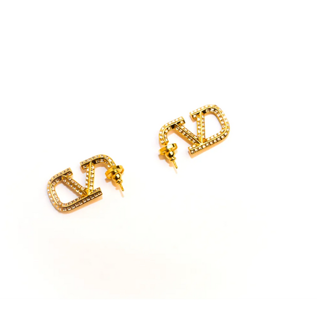Golden alphabet  V Crystal Hoop Stud Earrings