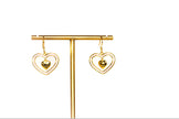 Gold and Pink Double Heart Drop Earrings