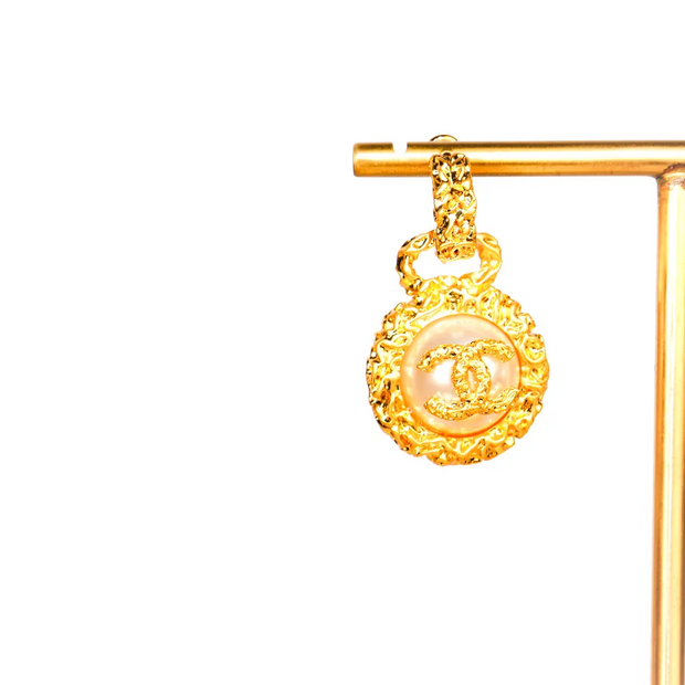 Gold Double C Vintage Pearl Medallion Earrings