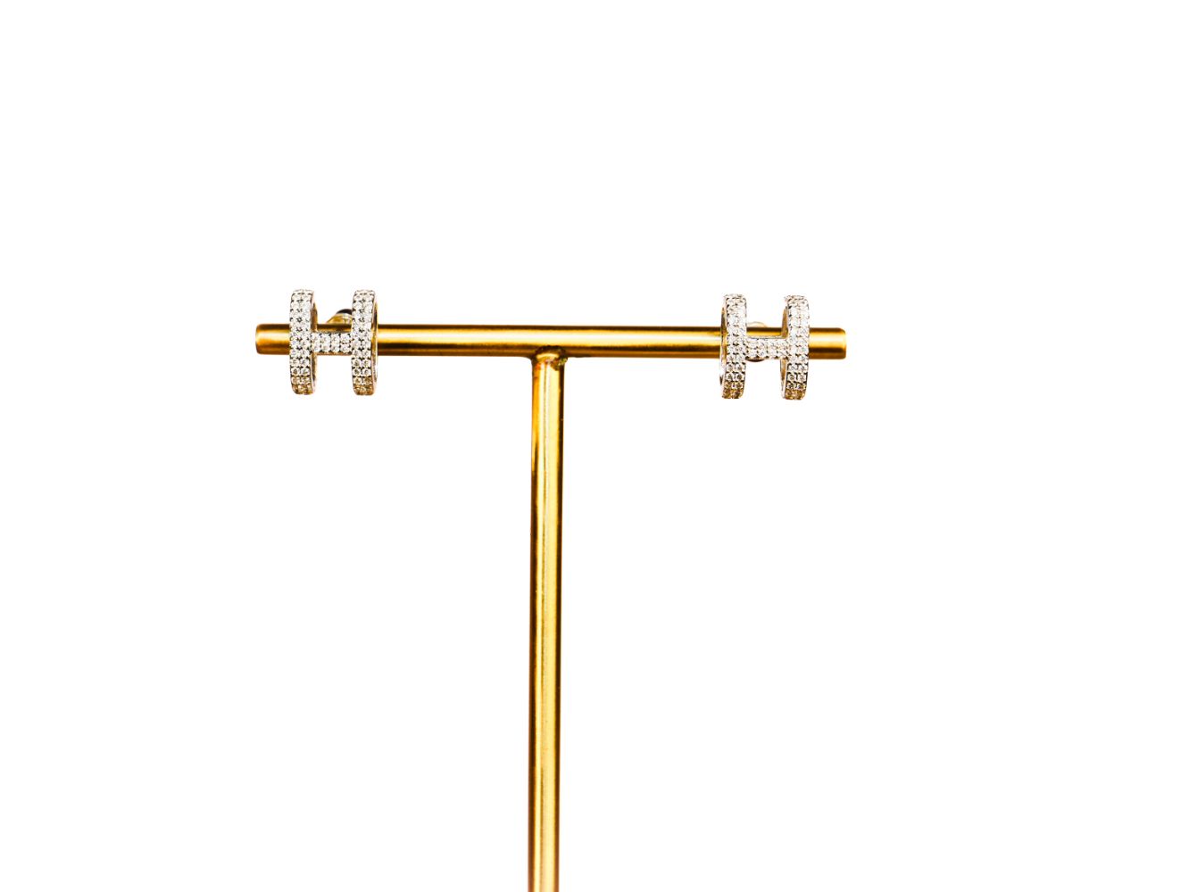 Platinum Plated CZ H Bar Earrings