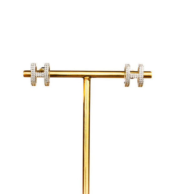 Platinum Plated CZ H Bar Earrings