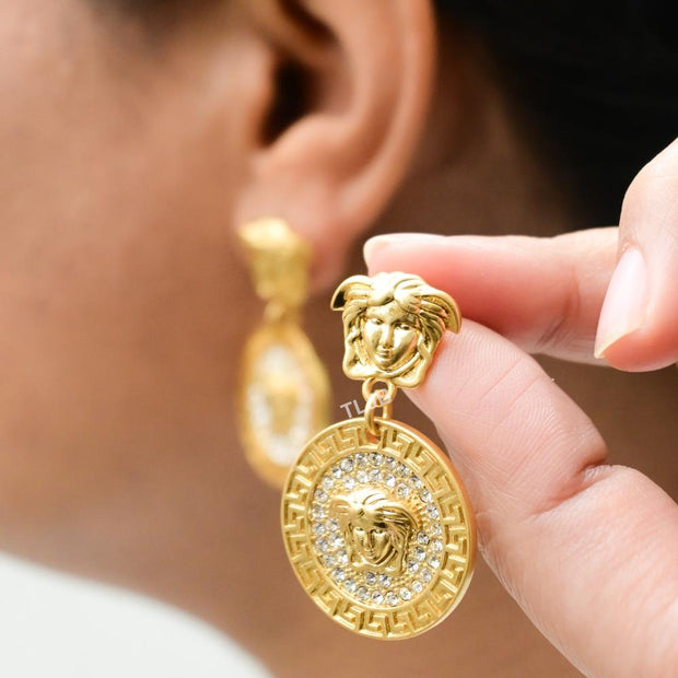 Gold & medusa round danglers