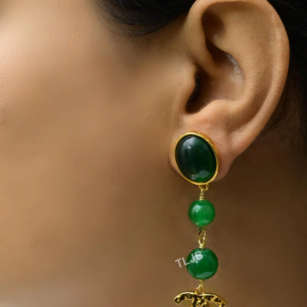 Double C emerald green danglers
