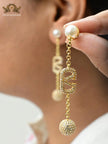 Alphabet V gold long chain danglers with cz ball