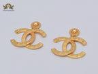 Double C embossed button gold danglers