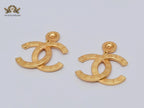 Double C embossed button gold danglers