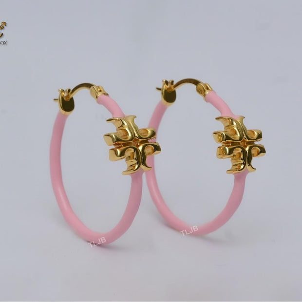 Alphabet T gold and baby pink enamel hoops