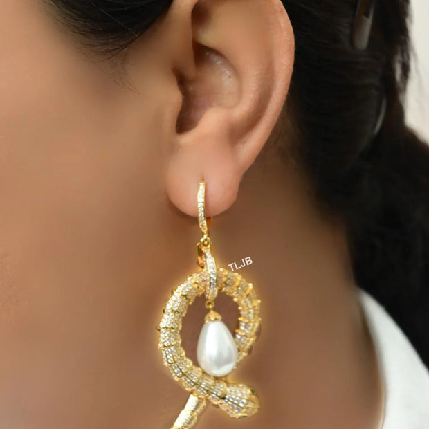Gold serpentine & pearl statement earrings