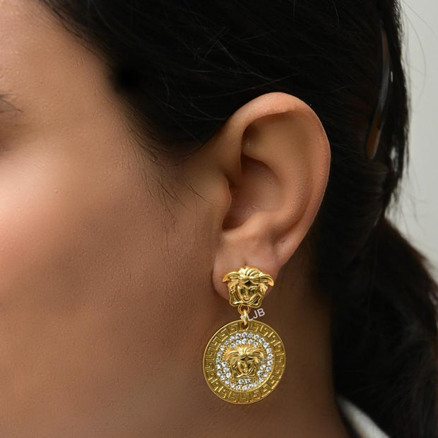 Gold & medusa round danglers