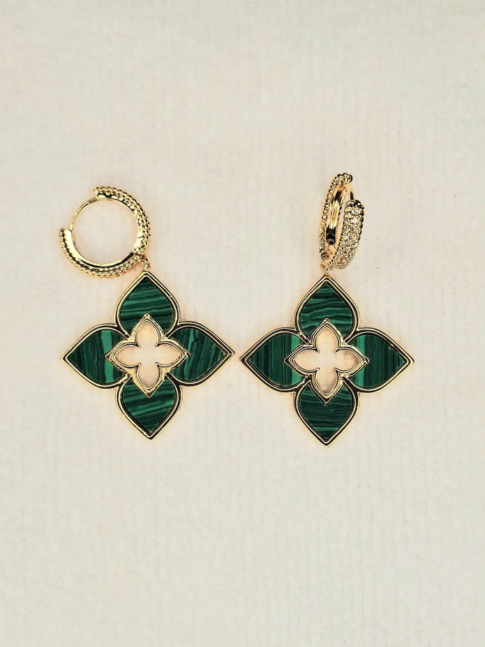 Alphabet RC Gold Plated Green  Plain Clover Drop Earring