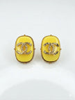 Yellow stone Double C rectangular matt Gold Stud Earrings