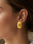 Yellow stone Double C rectangular matt Gold Stud Earrings