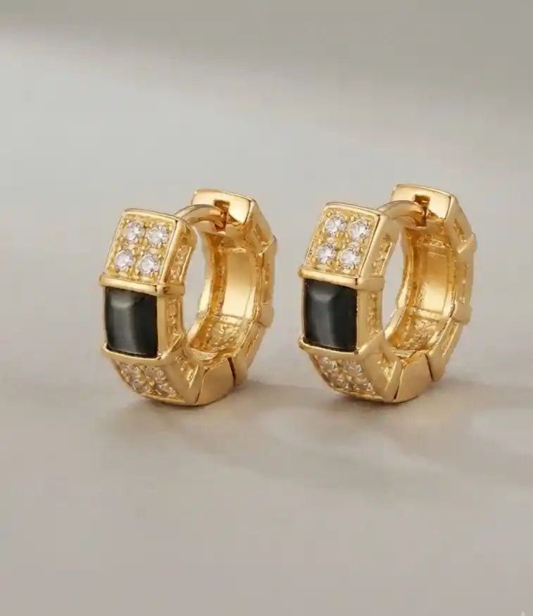 Alphabet BVL Gold Plated CZ and Grey MOP Huggie Hoop Earrings
