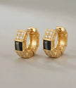 Alphabet BVL Gold Plated CZ and Grey MOP Huggie Hoop Earrings