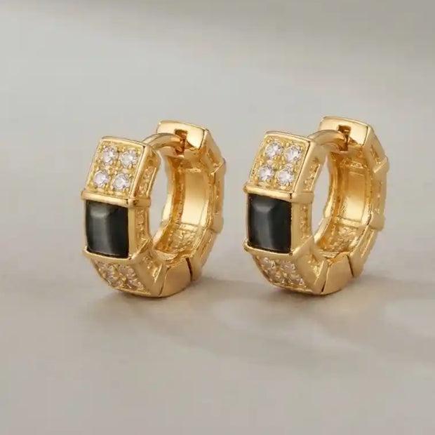 Alphabet BVL Gold Plated CZ and Grey MOP Huggie Hoop Earrings
