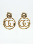 Antique Gold Plated Lion Head Double G round Earrings