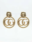 Antique Gold Plated Lion Head Double G round Earrings