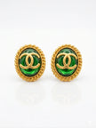 Matt Gold Plated Green Oval Double C Stud Earrings